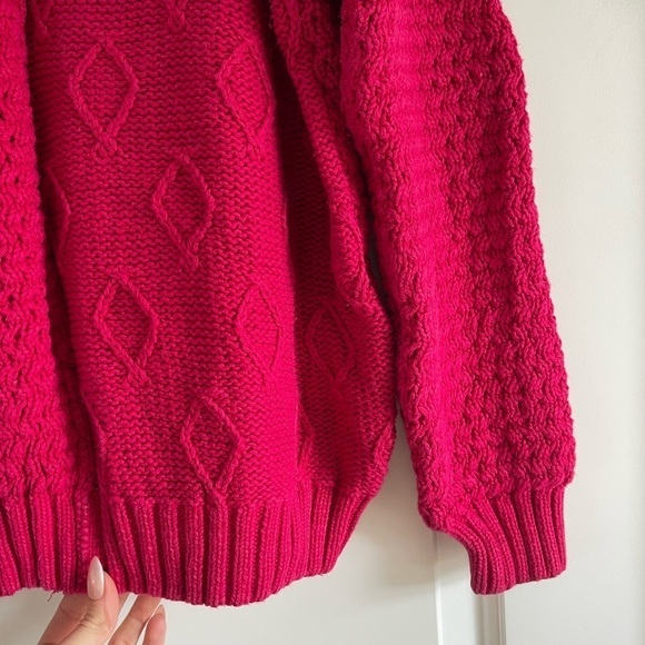 Vintage BE 80s Fuchsia Patchwork Knit Sweater - S - Picture 3 of 5